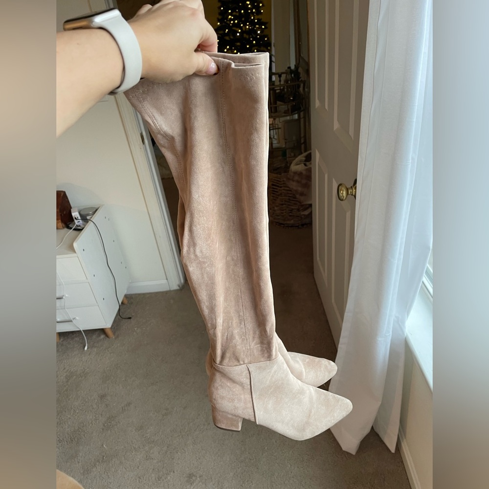 Over the knee nude suede boots